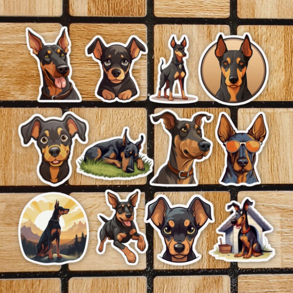 Doberman Sticker Pack of 12 Vinyl Stickers - Waterproof Die Cut Sticker Set Dogs